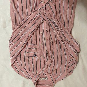 Light Pink, blue and white striped shirt plad button